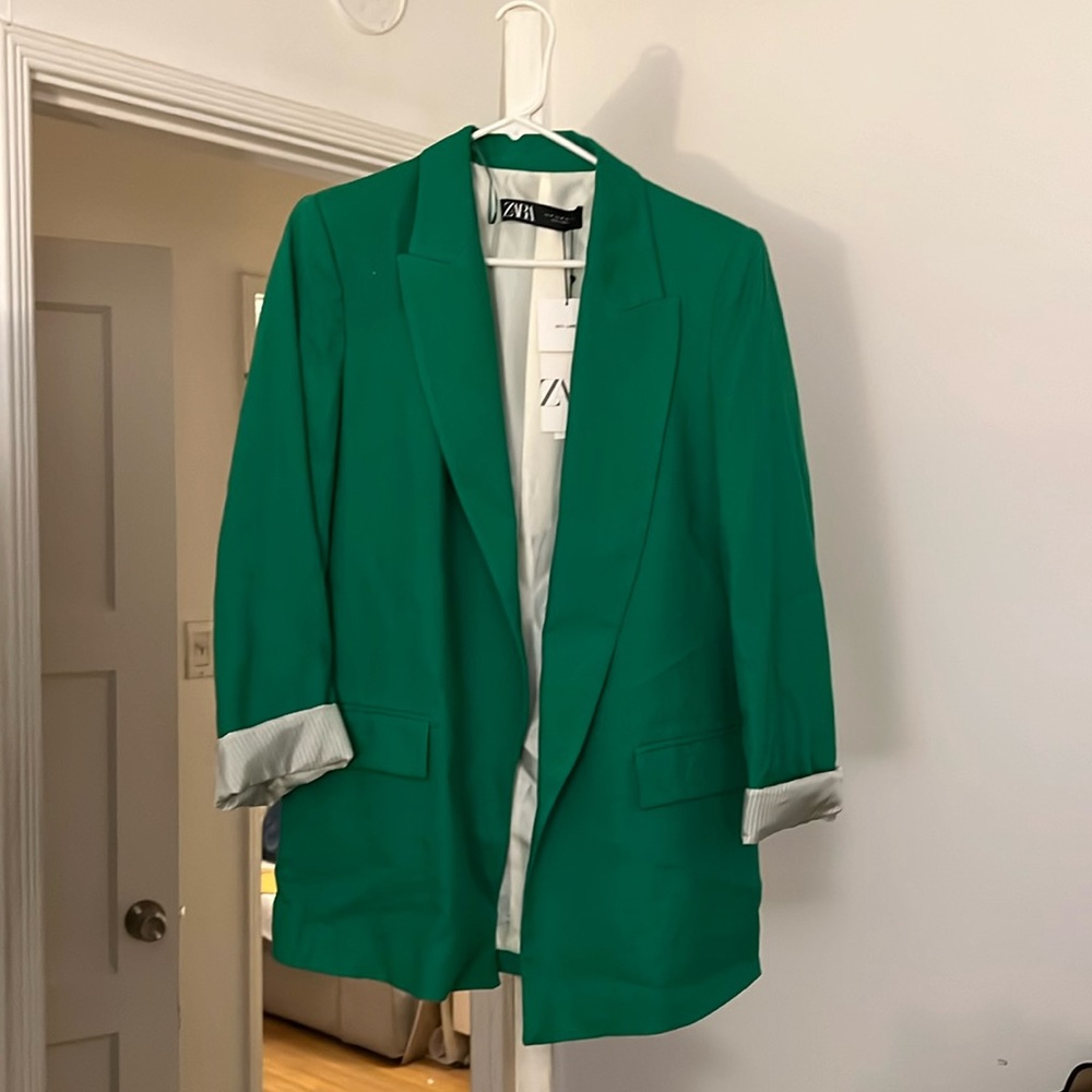 Kelly green Zara linen blazer NWT